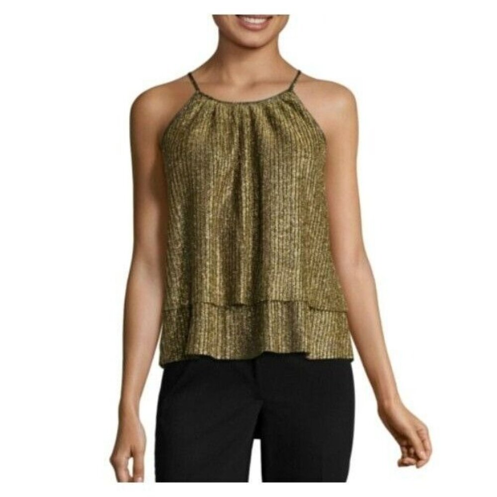 ⭐Women's Top blouse Sz XS a.n.a Sleeveless Sparkle gold party sleeve less New